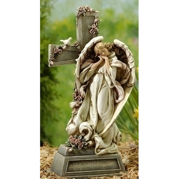 Garden Angel With Cross Statue with Verse